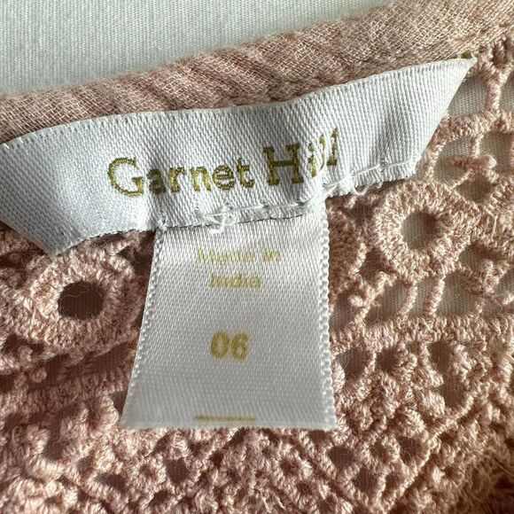 Garnet Hill Light Pink 100% Cotton Lace Tank Top Sz M Buttons Boho Flowy Tunic - Picture 3 of 4